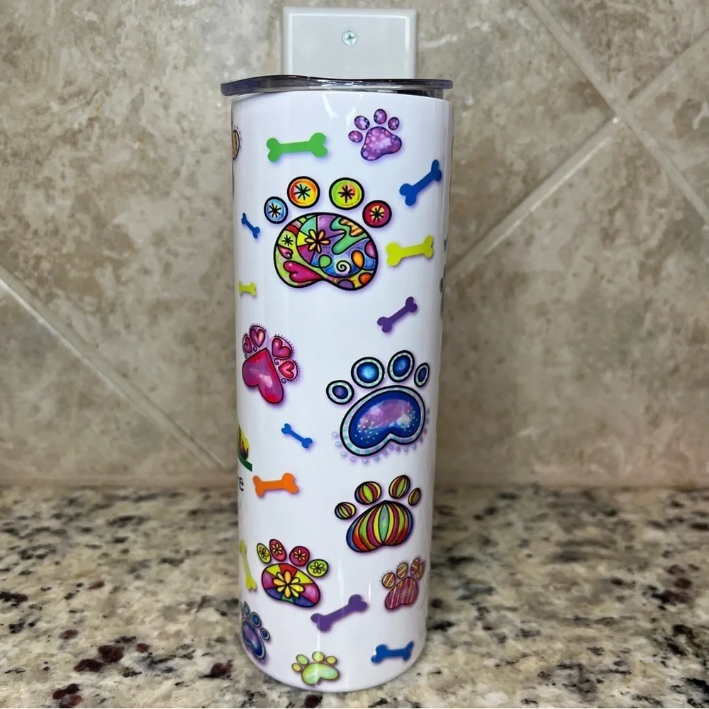 FRENCHIE LIFE Paw print watercolor 20 oz skinny Tumbler